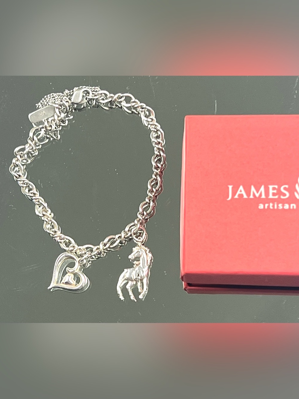 Rare Retired James Avery Charm Bracelet with Heart and Horse
